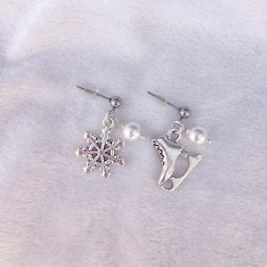 PERLICED ice skating earrings with pearls | snowflake | ice skate |figure skating  accessories