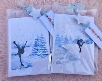 Figure skating card | ice skating card | christmas greeting card | watercolor cards