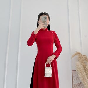 Ao Dai Dress, Vietnamese Traditional, Long Sleeve Dress, High Neck
