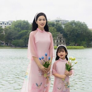 Ao Dai Silk, Traditional Vietnam Dress, Small Flower Elegant Aodai