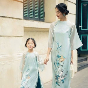 BLue girl Ao Dai silk double layers | Ao Dai for girl Ao Dai Viet Nam | Women Vietnamese Long Dress| Lunar New Year |Traditional Ao Dai