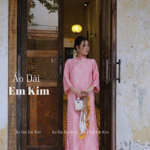 Gấm Ao Dai light pink | Pre-made Vietnamese Dress for Lunar New Year Ao Dai Viet Nam|Ao Dai Cach Tan with Pants S17