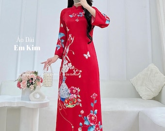 Ao Dai lụa TET 2026 Red B22B|  Ao Dai for women| Lunar New Year|  modern vietnamese dresses| Tet |