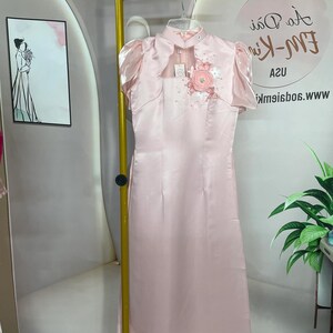 Pink Tapta with 3D flower Ao Dai,Ao Dai Viet Nam | Women Vietnamese Long Dress| Lunar New Year |Traditional Ao Dai with pants |D32