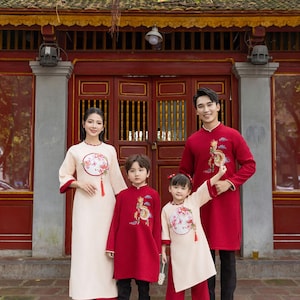 Red Cream  Family Matching Ao Dai, Pre-made Modernized Vietnamese Ao Dai, Ao Dai Lunar New Year/Matching Ao Dai Tet|GD51