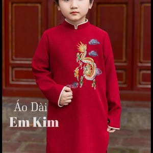 Ao Dai Boy RED ( NO PANTS)  Ao Dai Kids| Pre-made Traditional Vietnamese Ao Dai | Lunar New Year | Ao Dai for Boy| Boy10