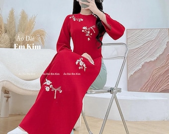 Red Embroidered Ao Dai | Modern Vietnamese Dress