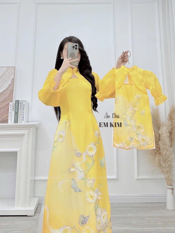 Mommy & Me Yellow Ao Dai Set | Silk Organza Vietnamese Dress - Etsy Israel
