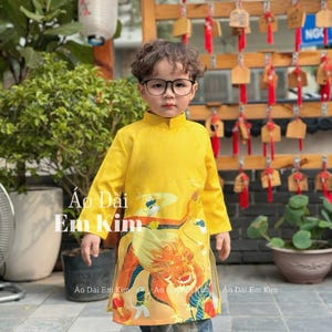 Ao Dai Boy Yellow ( NO PANTS)  Ao Dai Kids| Pre-made Traditional Vietnamese Ao Dai | Lunar New Year | Ao Dai for Boy| BOY6