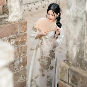 Gold White  ao Dai Ao Dai Viet Nam | Women Vietnamese Long Dress| Lunar New Year |Traditional Ao Dai with pants | K07