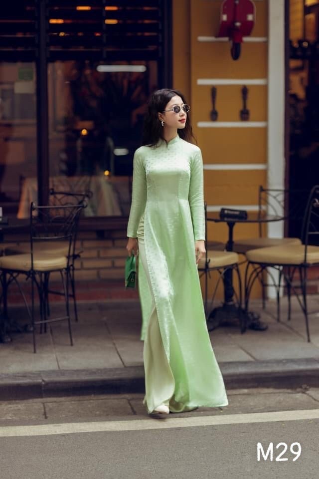 Ao dai gam mint truyen thong Ao Dai Viet Nam | Women Vietnamese Long Dress| Lunar New Year |Traditional Ao Dai with pants M29
