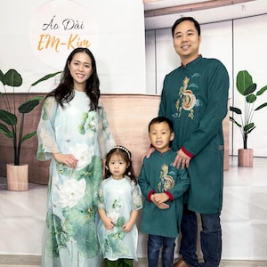 Matching Family Green Lotus Ao Dai, Vietnamese Lunar New Year Dress
