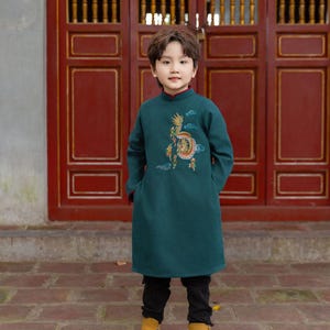 Ao Dai Boy green ( NO PANTS)  Ao Dai Kids| Pre-made Traditional Vietnamese Ao Dai | Lunar New Year | Ao Dai for Boy| BOY9