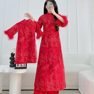 Mommy and Daughter Red pearl Ao Dai/Pre-made Modernized Vietnamese Ao Dai| Ao Dai for Lunar New Year/Matching Ao Dai Tet |MB22