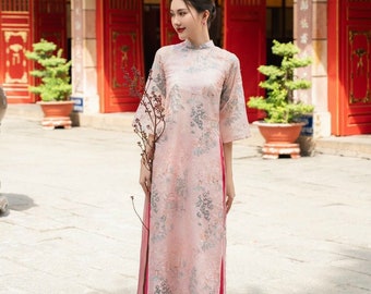 Pink Embroidery Ao Dai|M06