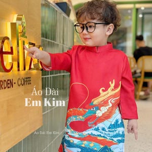 Ao Dai Boy red ( NO PANTS)  Ao Dai Kids| Pre-made Traditional Vietnamese Ao Dai | Lunar New Year | Ao Dai for Boy| BOY8