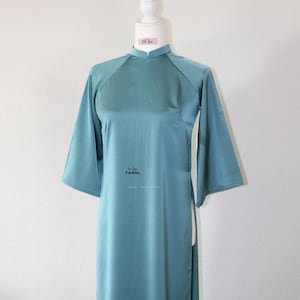 Lụa Mỹ  plain Mint shifted Cach Tan Ao Dai Set | Pre made Vietnamese long dress| Ao dai for bridesmaids G38