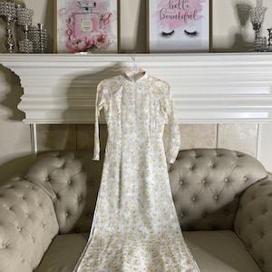 Yellow Mini Flowers Ao Dai Ao Dai Viet Nam | Women Vietnamese Long Dress| Lunar New Year |Traditional Ao Dai with pants NO PANTS|D27