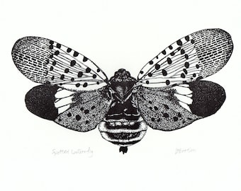 Spotted Lanternfly, original contemporary fine art letterpress print