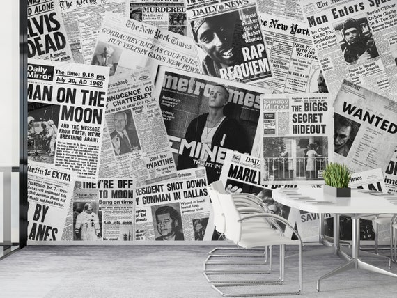 Newspaper Wallpaper Wall Art Self Adhesive Wallpaper Modern Etsy Uk