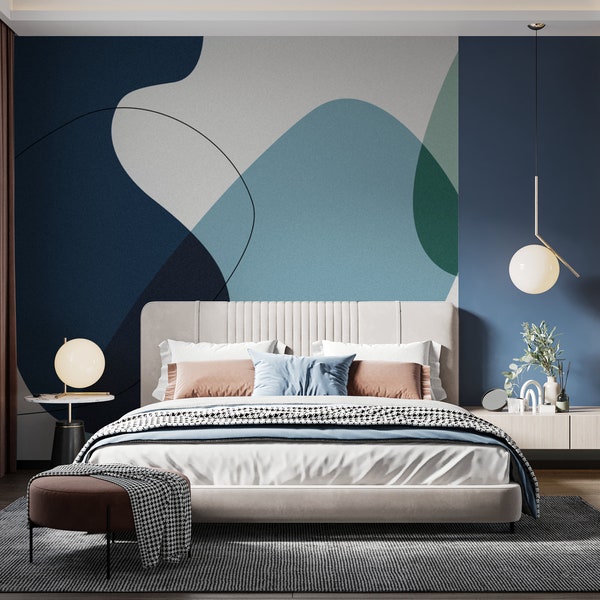 Spots Abstract Mural, Geometric Wallpaper, Blue Removable Mural, Custom Abstract Wallpaper, Living Room Mural, Modern Wallpaper, Peel&Stick