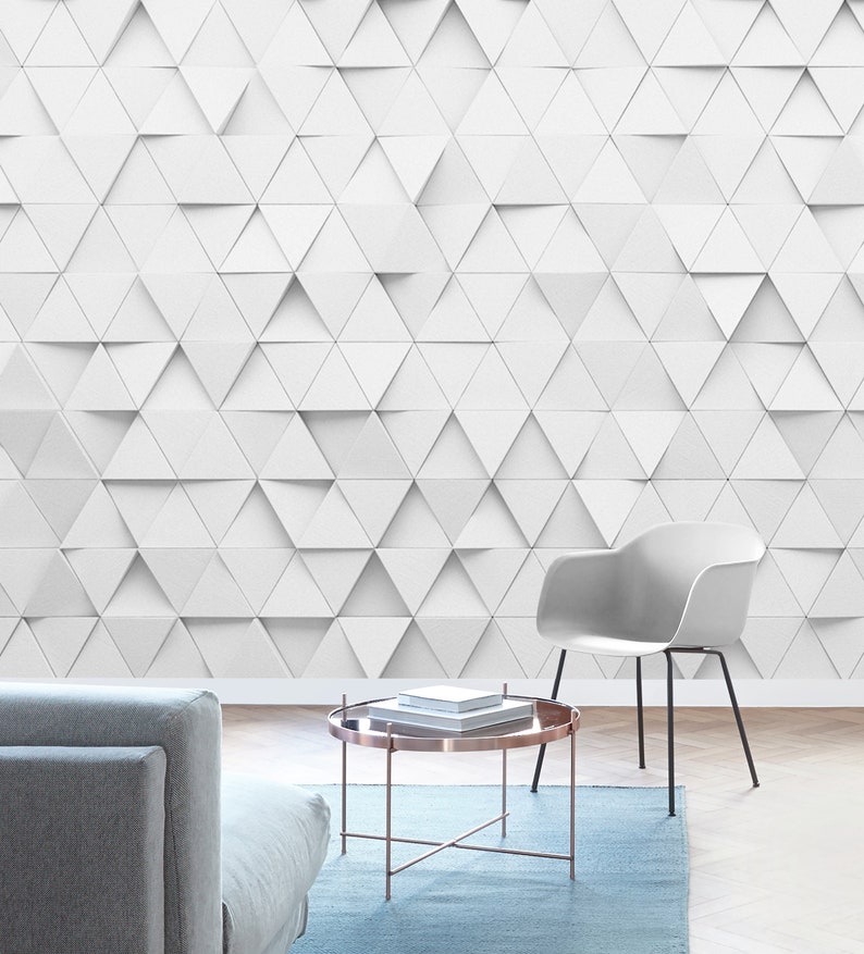 Triangles Withe Fibreglass Wallpaper To Measure Wall Art Etsy
