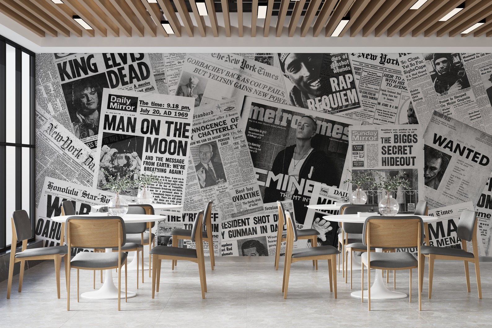 Newspaper Wallpaper Peel and Stick Wallpaper Newspaper Wall Etsy