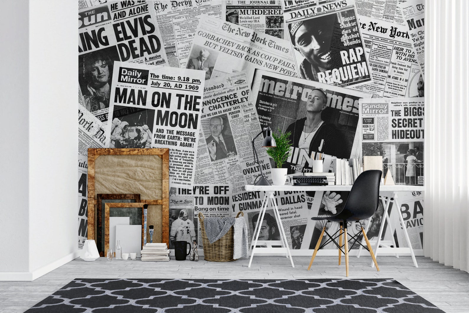 Newspaper Wallpaper Peel and Stick Wallpaper Newspaper Wall Etsy