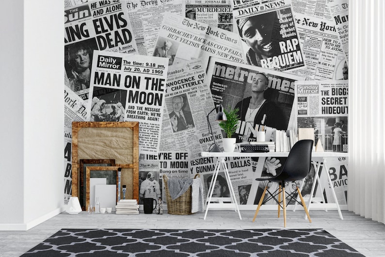 Newspaper Wallpaper Peel and Stick Wallpaper Newspaper Wall - Etsy