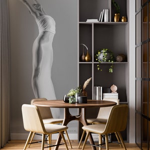 Anmutige Ballerina Foto-Tapete - Chices Schwarz-Weiß-Ballett als Wandbild für die Wand I Tänzerin Schwarz&Weiß-Wandbild I Ballett-Kunst-Foto-Wandbild