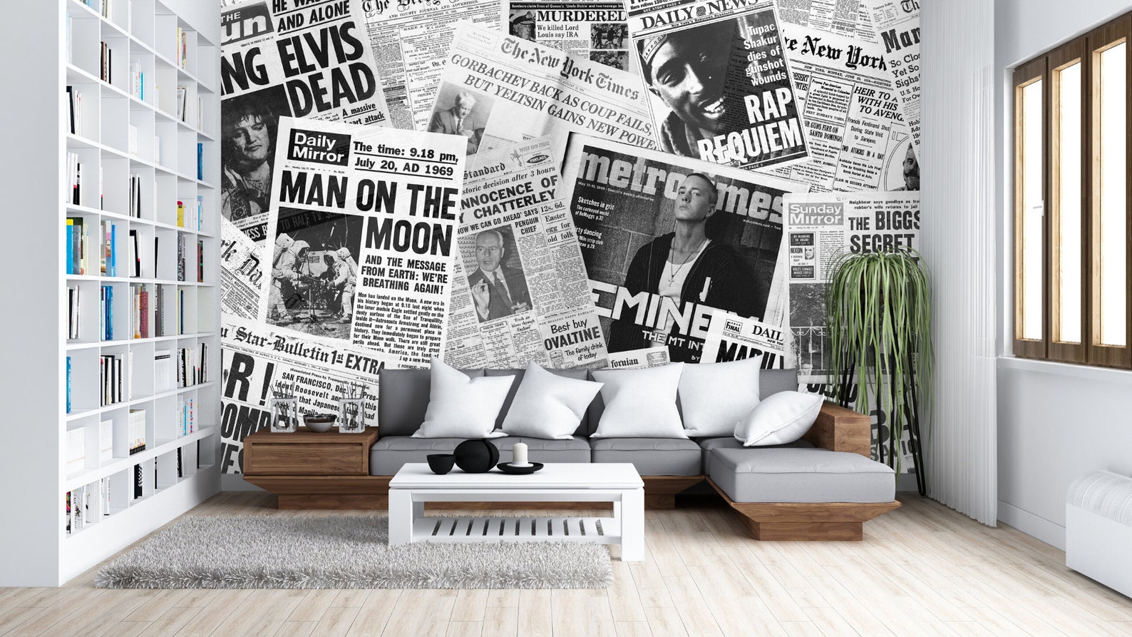 Newspaper Wallpaper Wall Art Mural Newspaper Wall Decor Etsy