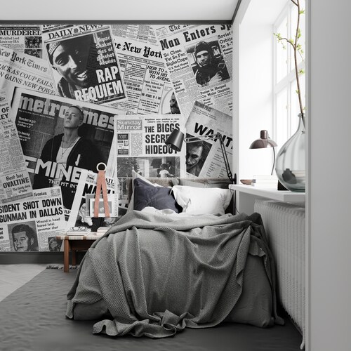 Newspaper Wallpaper Peel And Stick Wallpaper Newspaper Wall Etsy