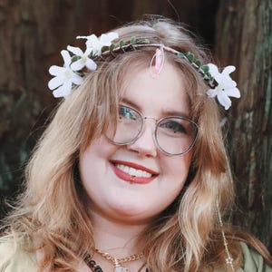 Floral Fairy Tiara: Pink Quartz Crystal, Spring Wedding Headpiece