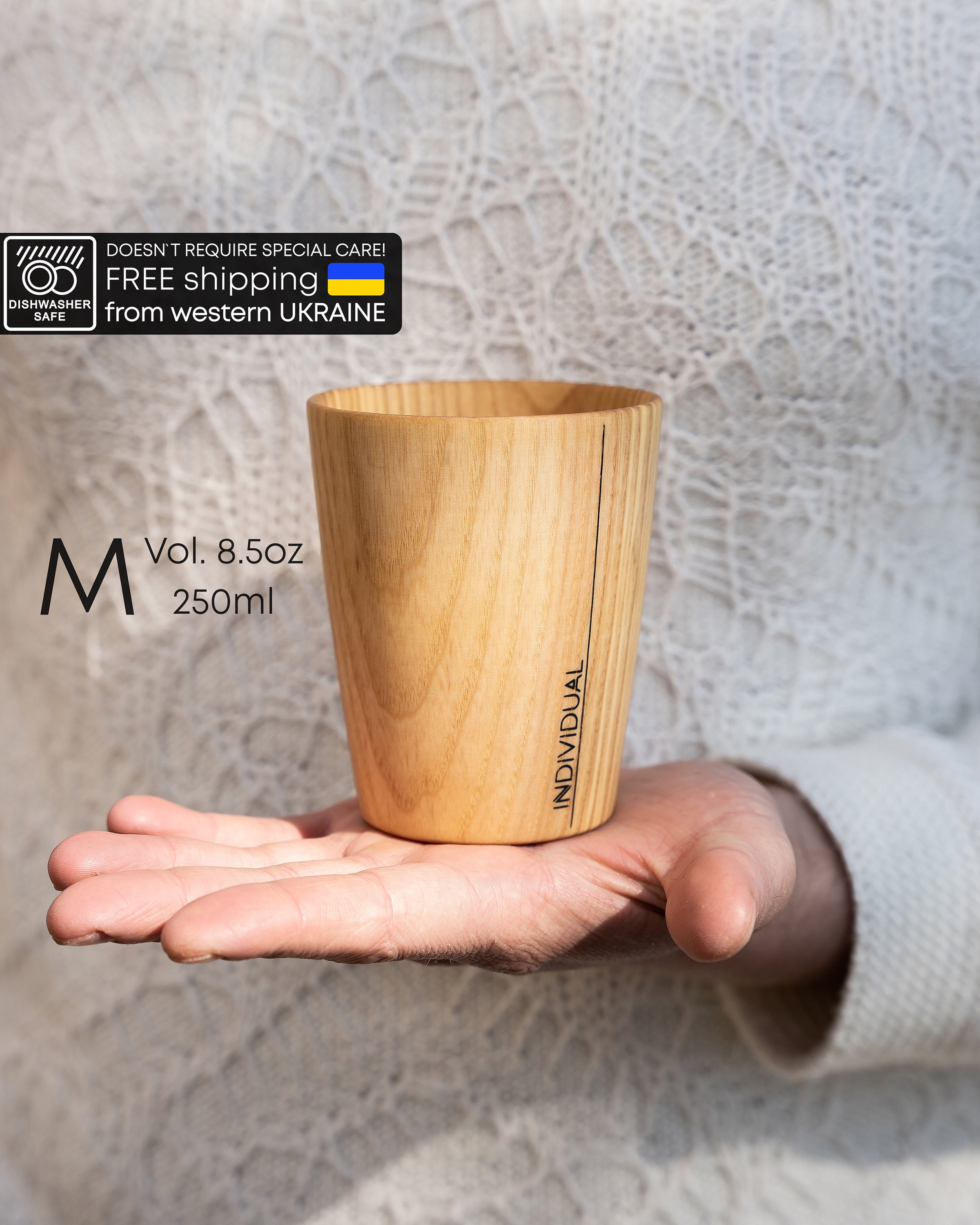 LIGHT ASH M. Dishwasher proof. Wood Tea Cup. Mug. Eco friendly. Handmade. Best gift. Hydrophobic. Natural wood coffee mug. For any drinks