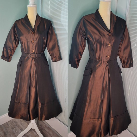 Vintage 1940s 1950s Brown Copper Iridescent Taffet