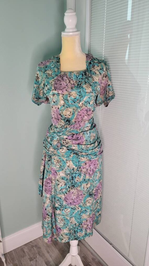 Swirl! 1940s Flirty Turquoise Purple Taupe Novelt… - image 2