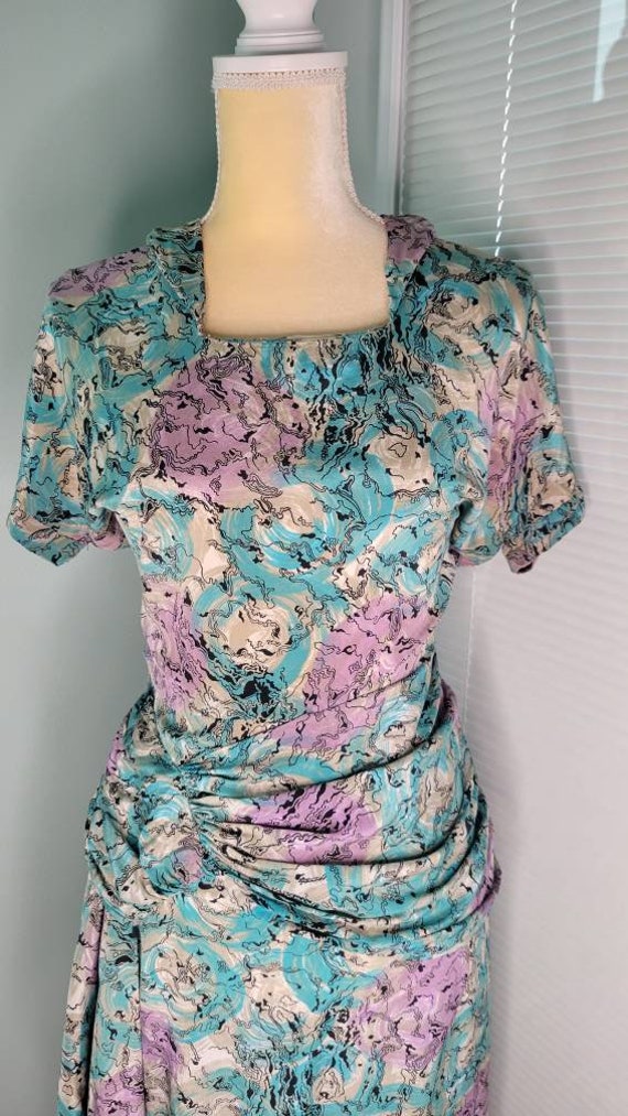 Swirl! 1940s Flirty Turquoise Purple Taupe Novelt… - image 3