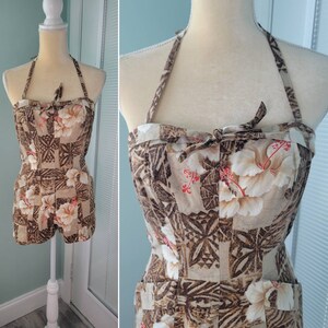 1950s Miss Hawaii Kamehameha Playsuit Romper / Tiki Oasis / VLV / Pinup / XS / 26 Waist
