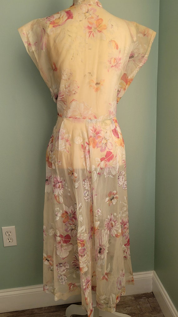 Vintage 1940s Sheer Dress Floral Begonias Daisies… - image 4