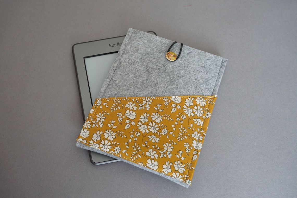 Felt Kindle Sleeve Grey Kindle Case Grey and Mustard Yellow Etsy