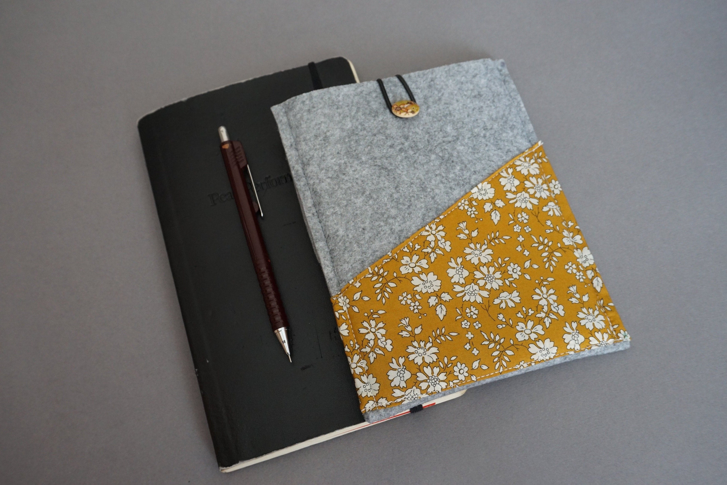 Felt Kindle Sleeve Grey Kindle Case Grey and Mustard Yellow Etsy