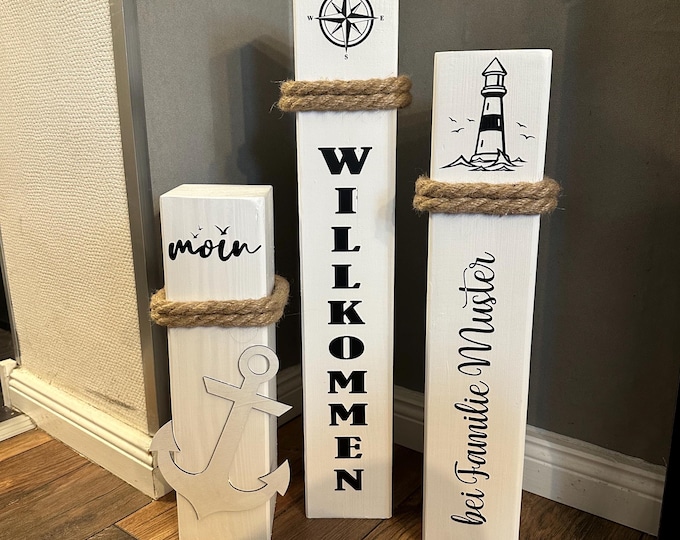 Featured listing image: Personalized 3-piece bollard set with your name or desired text, individual home port favorite island coordinates wedding anchor