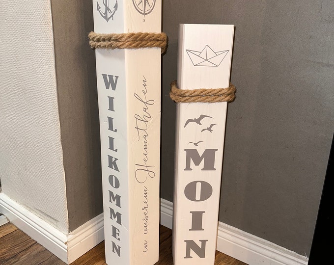 Featured listing image: Bollard in set of 2 Welcome Homeport Moin Anchor Decorative Column Wooden Decoration Beam Maritime Anchorage Sea