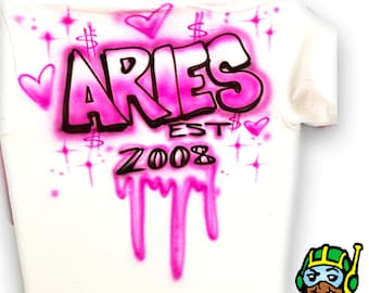 Camiseta personalizada de cumpleaños con aerógrafo de Aries - Traje de cumpleaños del zodiaco / Traje de aerógrafo para mujer