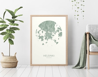 Helsinki Circle Map Print | 3 Colors Available | Simple Vintage Poster of Finland | City Wall Art Decor | Round Scandinavia Suomi