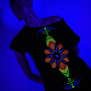 Hand Decorated UV Women&#39;s Tshirt | Reactive in UV blacklight |