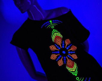 Hand Decorated UV Women's Tshirt | Reactive in UV blacklight |