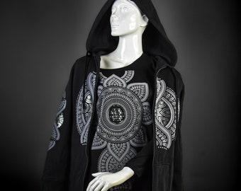 Women's Long Hoodie "Yantra's Surface" | Hand-decorated |