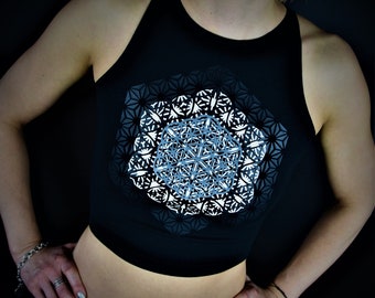 Hand Decorated Sacred Geometry - CROP TOP - "Flowers Of Life"