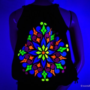 Hand Decorated UV BackPack - &quot;PsyMandal&quot;| Reactive in UV blacklight |